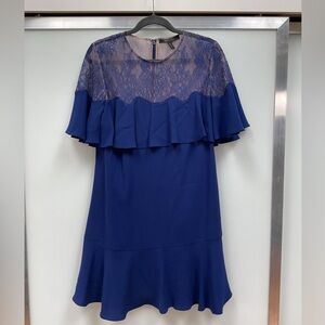 BCBGMaxAzria Blue Ruffled Tiered With Lace Mini Dress Size MEDIUM